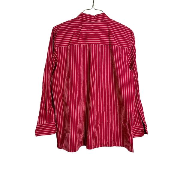 Karen Scott Red Stripe holiday christmas shipping theme button down top LARGE - Picture 2 of 8